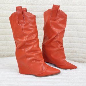 Humbled Orange Soft Vegan Leather Skirted Western Cowgirl Cowboy Boots